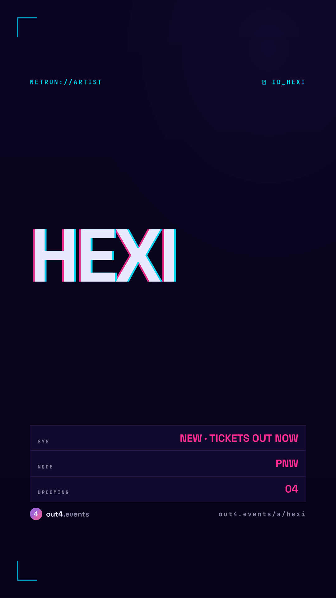 An actual rendered story share card in the Cyberpunk vibe — Hexi