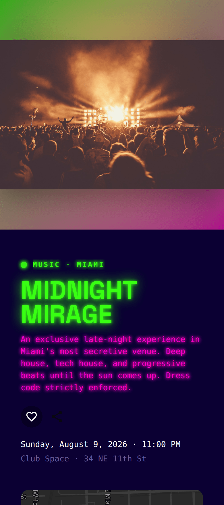 An out4 event page shown on a phone