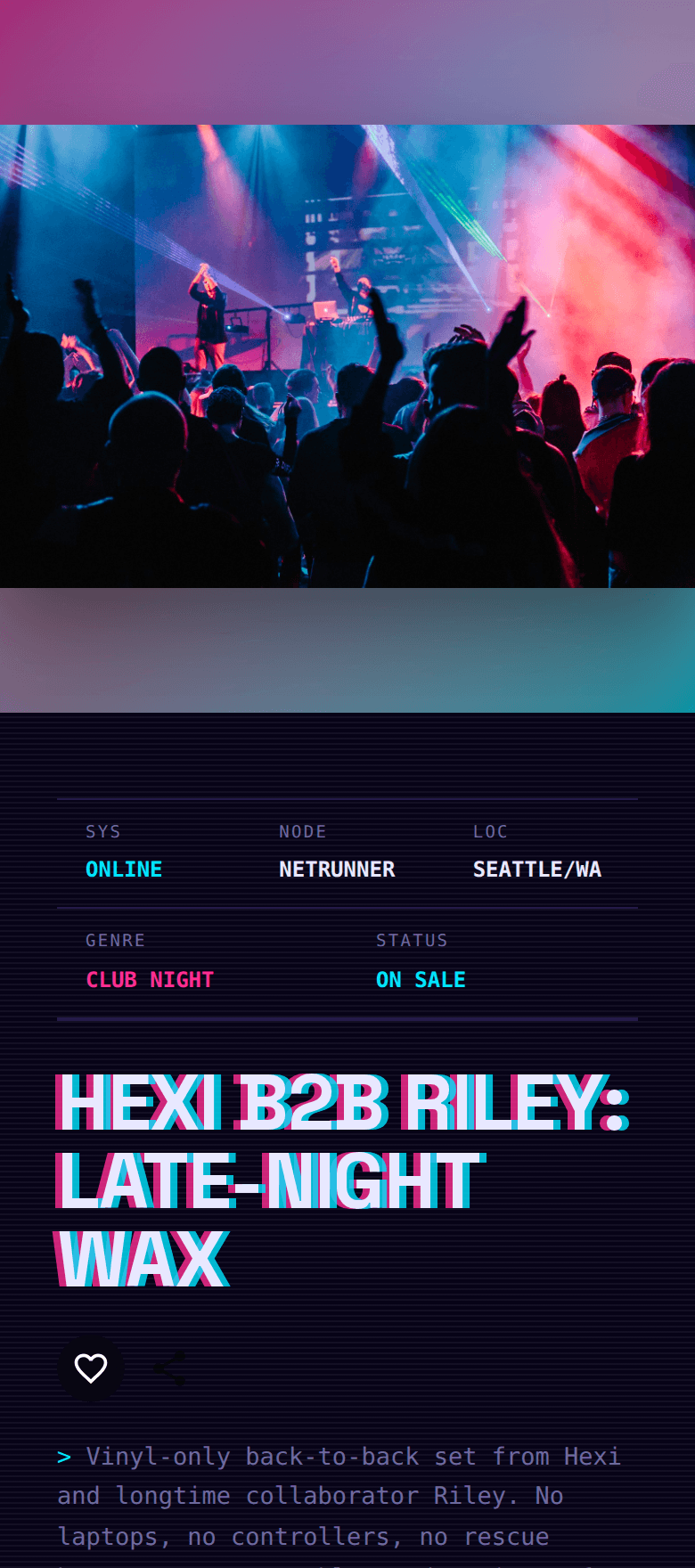 An out4 event page with its ticket picker shown on a phone