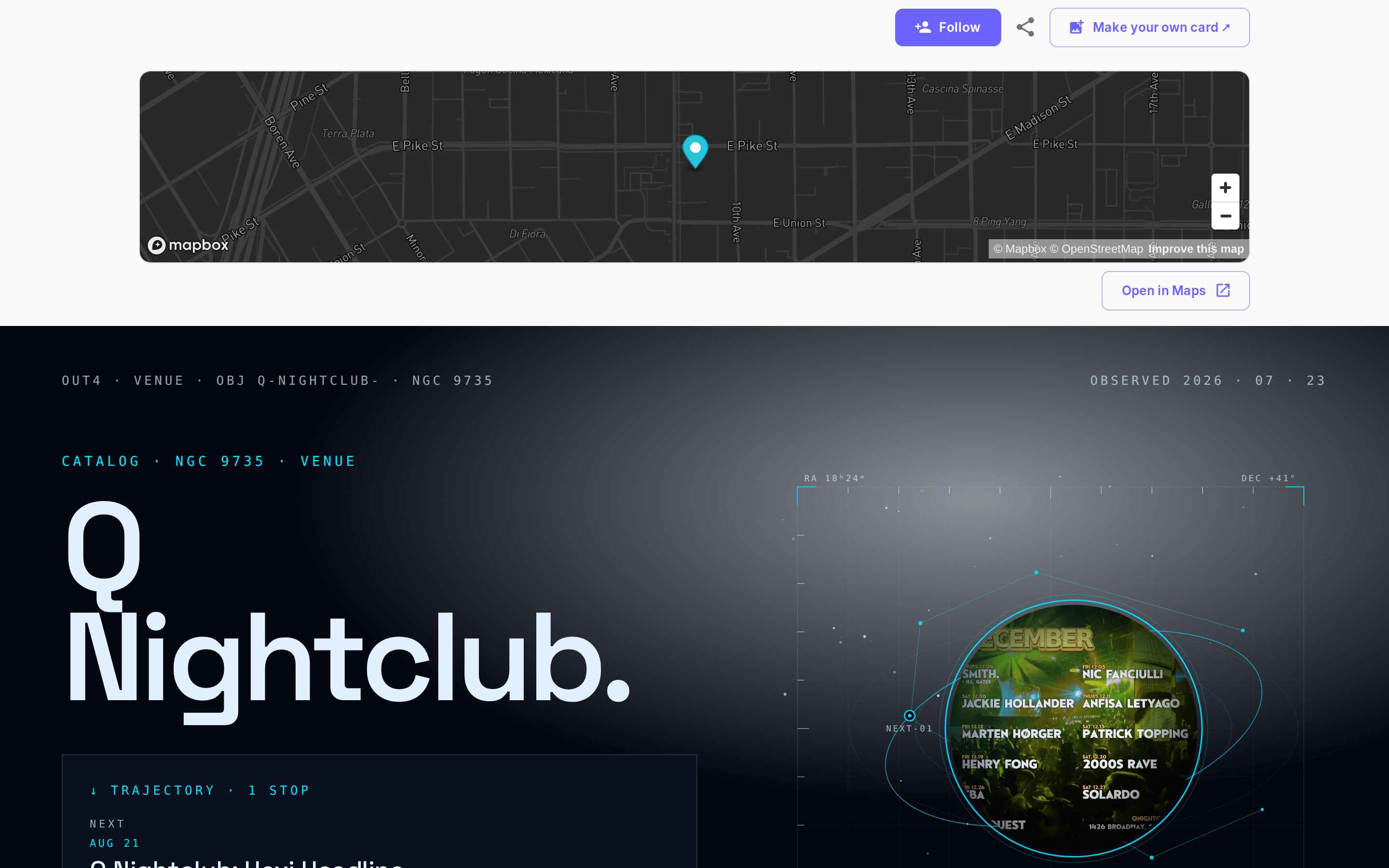 A venue listing page on out4 shown full-width on a laptop